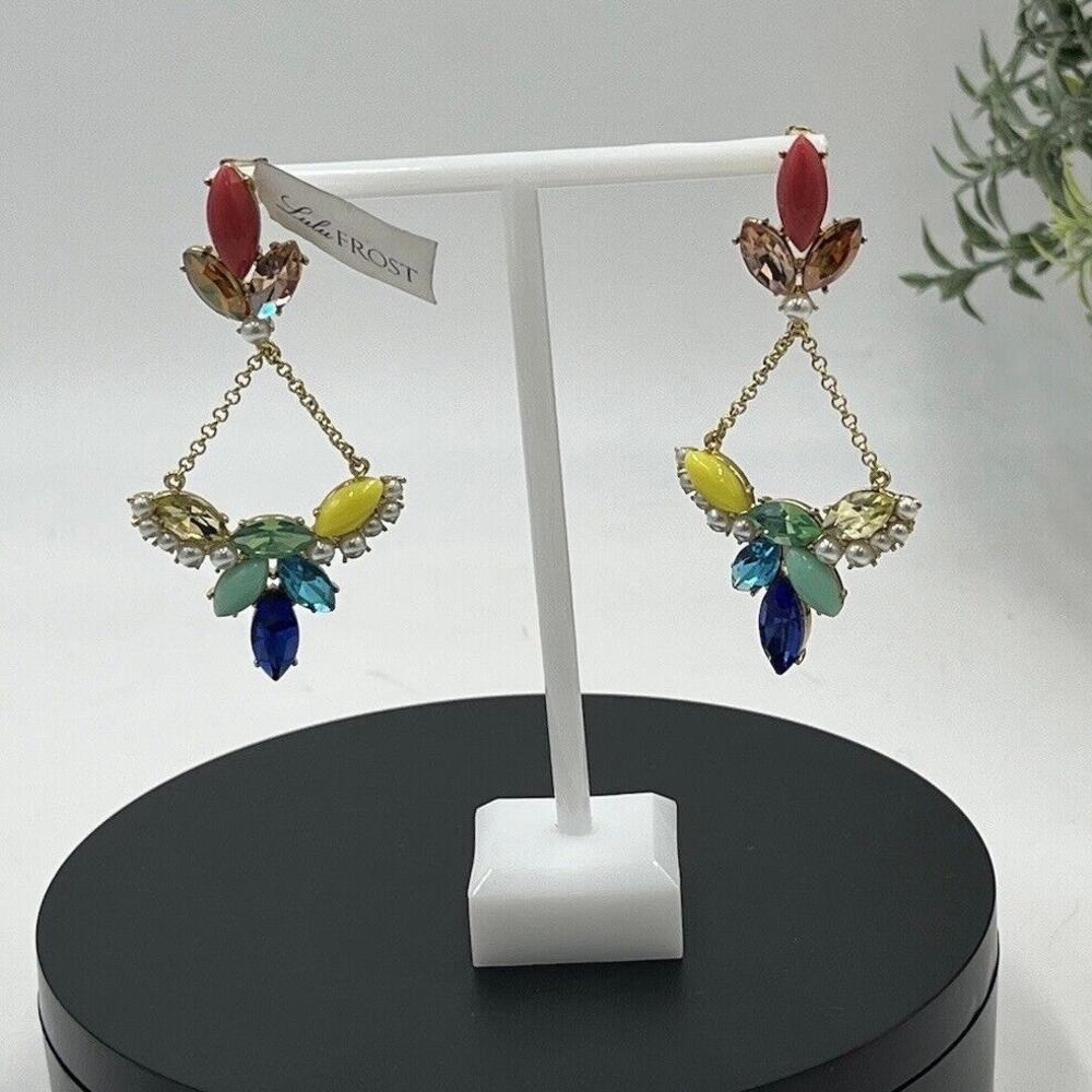 Lulu Frost Multicolor Rhinestone Chandelier 3" Vintage Style Pierced Earring New